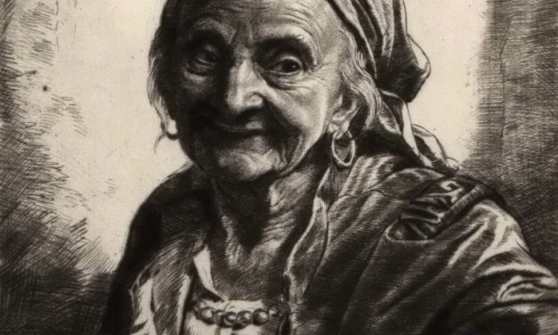 O bătrână/ Liniștită învârte într-un ceaun/  Uitat/  De secole ca moștenire.